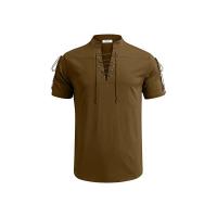 Linen Men Short Sleeve Casual Shirt & hollow plain dyed Solid PC