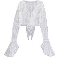 Polyester Short Cardigan midriff-baring & off shoulder & breathable patchwork Solid PC