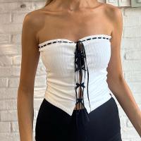Polyester Slim Tube Top midriff-baring & off shoulder & hollow Solid white PC