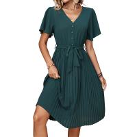 Polyester Waist-controlled One-piece Dress slimming Solid green PC