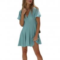 Polyester One-piece Dress & loose Solid turquoise blue PC