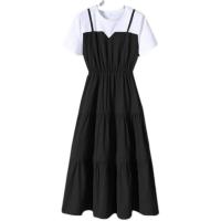 Polyester Waist-controlled & Slim & Plus Size & High Waist One-piece Dress patchwork Solid PC