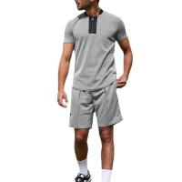 Polyester & Cotton Men Casual Set & two piece short & short sleeve T-shirts plain dyed Solid Set