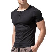 Mixed Fabric & Cotton Slim Men Short Sleeve T-Shirt plain dyed Solid PC