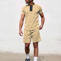 Polyester & Cotton Men Casual Set & loose short & short sleeve T-shirts plain dyed Solid Set