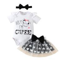 Cotton Girl Clothes Set & three piece Crawling Baby Suit & Hair Band & skirt printed Solid two different colored Set