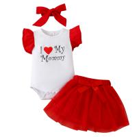 Knitted Slim Girl Clothes Set & three piece Crawling Baby Suit & Hair Band & Pants letter two different colored Set