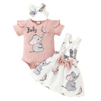 Knitted Slim Girl Clothes Set & three piece Crawling Baby Suit & Hair Band & suspender skirt Cartoon multi-colored Set