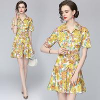 Polyester Waist-controlled & Soft One-piece Dress slimming printed floral yellow PC
