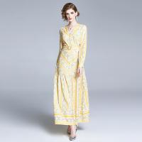 Polyester Waist-controlled & Soft One-piece Dress large hem design & slimming printed floral PC