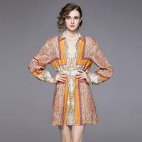 Polyester Waist-controlled & Soft One-piece Dress slimming & deep V & hollow printed floral mixed colors PC