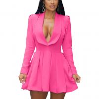 Polyester Waist-controlled One-piece Dress slimming & deep V Solid PC