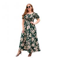 Polyester Waist-controlled & Plus Size & High Waist One-piece Dress & loose printed floral PC