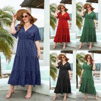 Polyester Waist-controlled & Plus Size & High Waist One-piece Dress large hem design & mid-long style printed dot PC