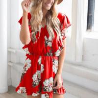 Polyester scallop Women Romper printed floral PC