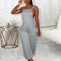 Polyester Long Jumpsuit & loose patchwork Solid gray PC