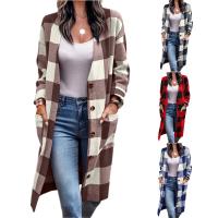 Polyester long style Women Coat patchwork plaid PC