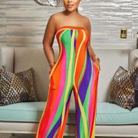 Polyester Long Jumpsuit & tube printed multi-colored PC