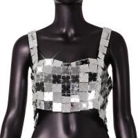 Acrylic Sleeveless Nightclub Top midriff-baring & backless patchwork Solid silver : PC