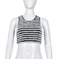Knitted Slim Tank Top midriff-baring striped white and black PC
