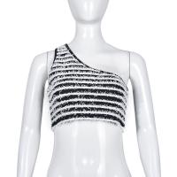 Knitted shoulder slope & Slim Tank Top midriff-baring & off shoulder striped white and black PC