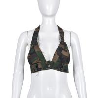 Polyester Slim Sleeveless Nightclub Top midriff-baring & deep V & backless & off shoulder camouflage multi-colored PC