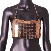 Acrylic Sleeveless Nightclub Top backless patchwork Solid gold : PC