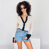 Polyester Slim Women Knitwear midriff-baring & hollow knitted Solid two different colored PC