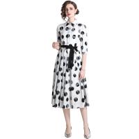 Polyester Waist-controlled One-piece Dress mid-long style & slimming printed dot white and black PC