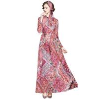 Polyester Waist-controlled & long style One-piece Dress large hem design & slimming printed floral PC