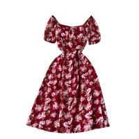 Mixed Fabric Waist-controlled & Soft One-piece Dress slimming printed : PC