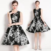 Gauze Waist-controlled & Soft One-piece Dress slimming jacquard floral black PC