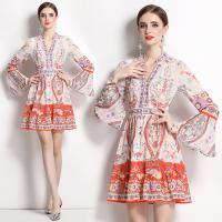 Chiffon Waist-controlled & Soft One-piece Dress large hem design & slimming printed floral mixed colors PC