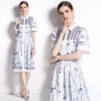 Polyester Waist-controlled & Soft One-piece Dress slimming printed floral light blue PC