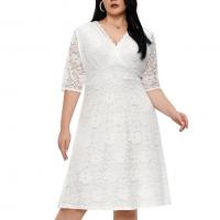 Lace Plus Size & A-line & High Waist One-piece Dress embroidered Solid PC