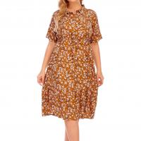 Rayon Plus Size & A-line & High Waist One-piece Dress printed shivering PC