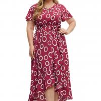 Polyester Plus Size & A-line & High Waist One-piece Dress printed geometric red PC