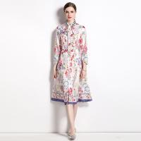 Gauze Waist-controlled One-piece Dress slimming & breathable printed floral white PC