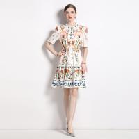 Polyester Waist-controlled One-piece Dress slimming & breathable printed floral white PC