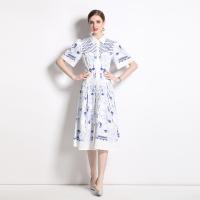 Gauze Waist-controlled One-piece Dress slimming & breathable printed floral white PC