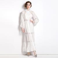 Cotton Waist-controlled One-piece Dress slimming & hollow & breathable floral white PC