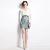 Polyester Waist-controlled One-piece Dress slimming & breathable jacquard floral white PC