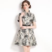 Polyester Waist-controlled One-piece Dress slimming & breathable printed floral black PC
