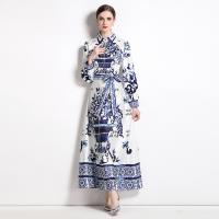 Gauze Waist-controlled One-piece Dress slimming & breathable printed floral blue PC