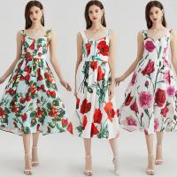 Polyester Waist-controlled & Soft One-piece Dress mid-long style & slimming printed PC