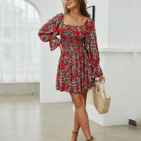 Polyester One-piece Dress slimming printed shivering red PC