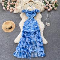Polyester Waist-controlled Slip Dress slimming & off shoulder Polyester blue PC