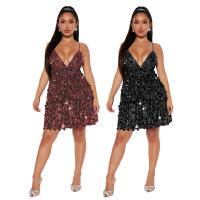 Sequin & Polyester Waist-controlled One-piece Dress slimming & breathable patchwork Solid PC