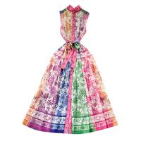 Mixed Fabric Waist-controlled & long style One-piece Dress printed floral multi-colored PC