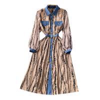 Polyester Waist-controlled & Soft & long style One-piece Dress printed khaki PC